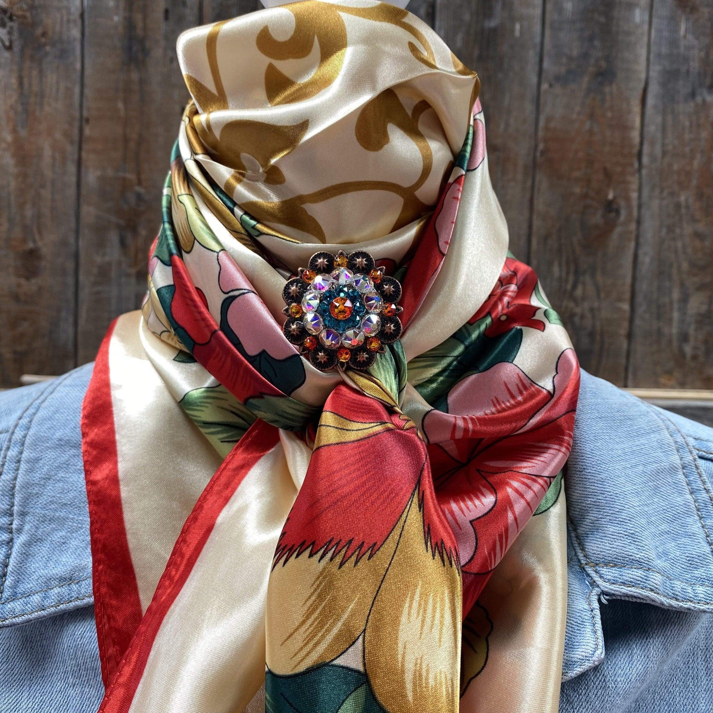 Wild Rags WRC832A Red, Green & Gold Wild Rag/Scarf - Copper Fire Opal, Teal & AB Slide WRC823A