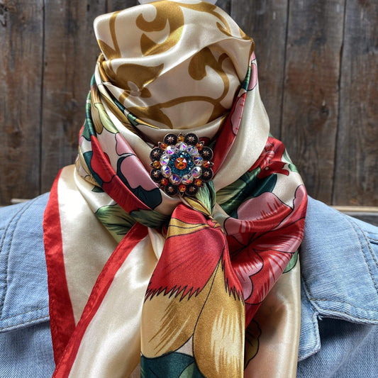 Wild Rags WRC832A Red, Green & Gold Wild Rag/Scarf - Copper Fire Opal, Teal & AB Slide WRC823A