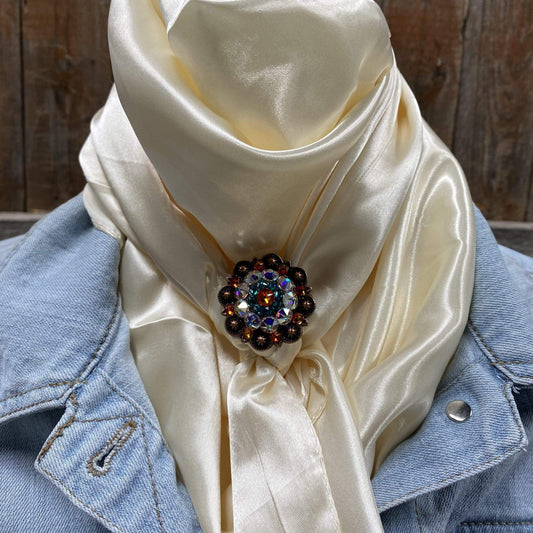 Wild Rags WRSC11A Solid Cream Wild Rag/Scarf - Copper Fire Opal, Teal, & AB Slide WRSC11A