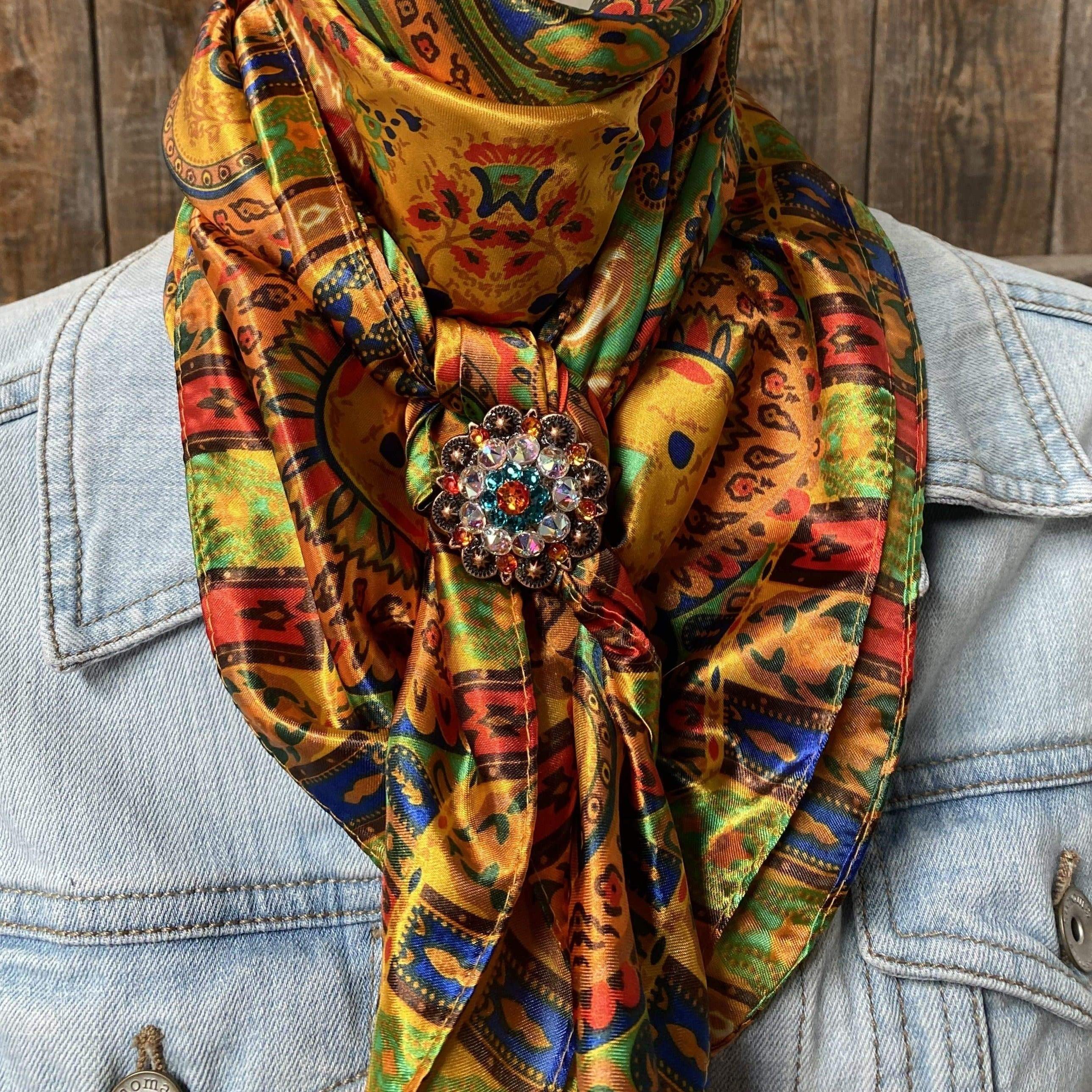 Wild Rags WRSC134B Multi-Colored Paisley Wild Rag / Scarf Copper Fire Opal, Teal & AB Slide WRC134B